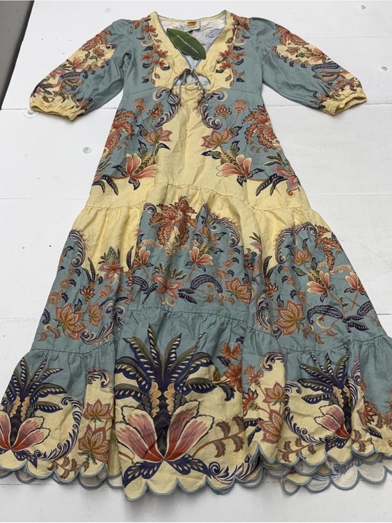 FARM Rio Dresses & Skirts - FARM Rio Sage, Cream & Orange Tiered Floral Midi Dress